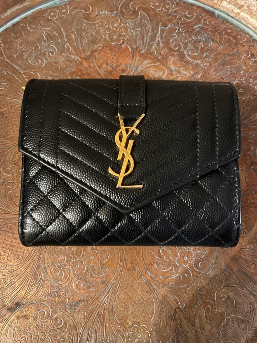 Authentic (YSL) Saint Laurent Mix Matelassé Monogram Short Wallet